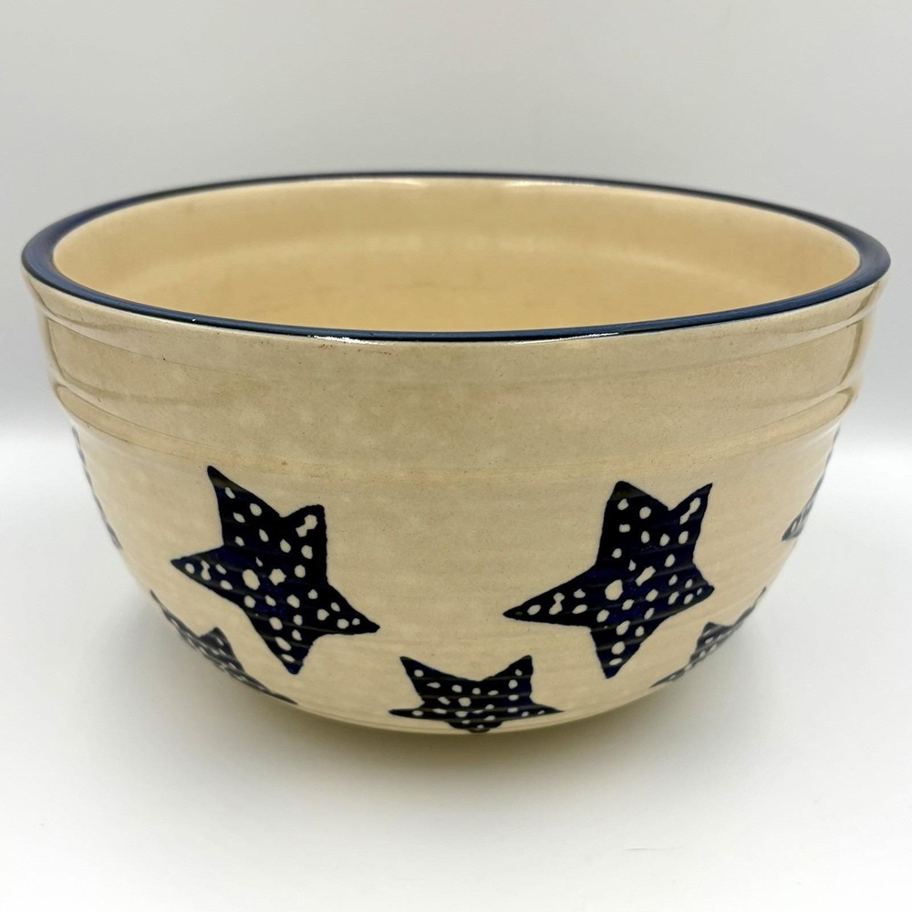 Vintage Ringware Stars Large 9" Mixing Bowl‎ Cobalt Blue Pottery Patriotic